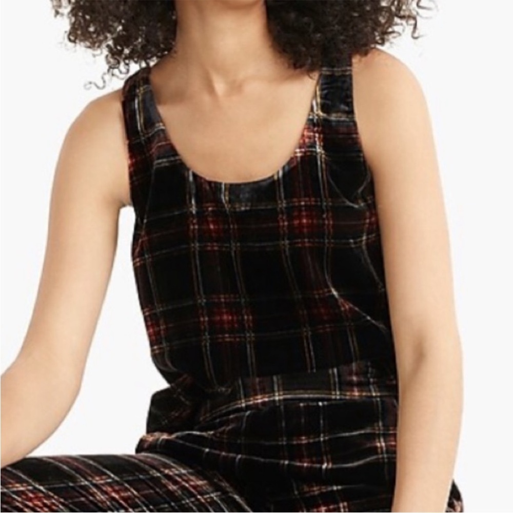 NWT J. Crew Velvet Tank Top Stewart Tartan plaid women’s holidays party lined - Picture 6 of 12